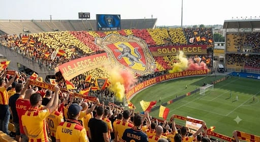 Lecce vs AS Roma at the Stadio Via del Mare in Lecce, Serie A.